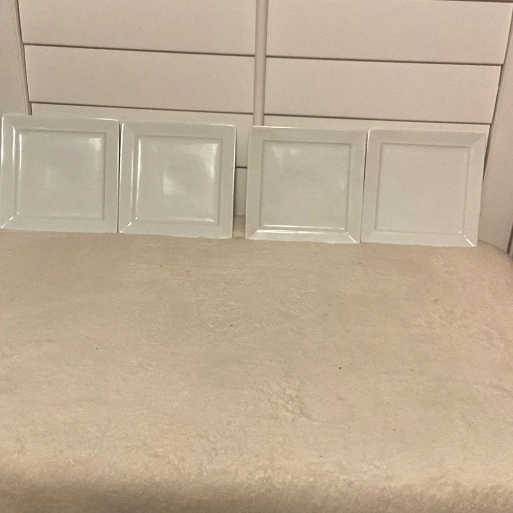 Set of Four Square White Plates